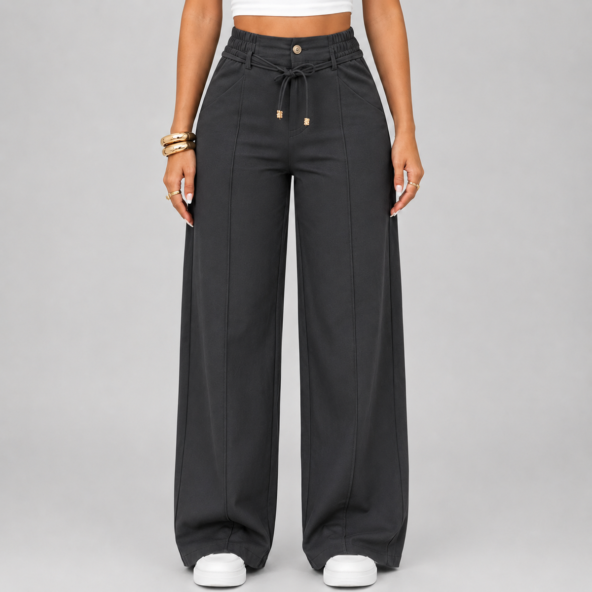 🤲⚡New Summer Drawstring High Waist Wide Leg Pants