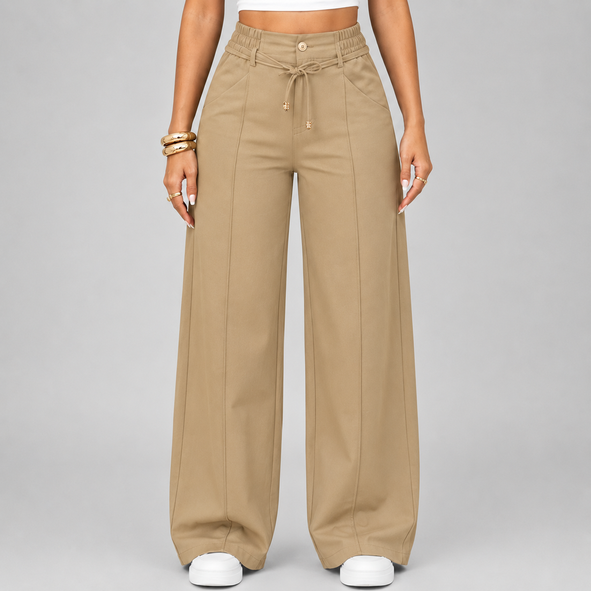 🤲⚡New Summer Drawstring High Waist Wide Leg Pants