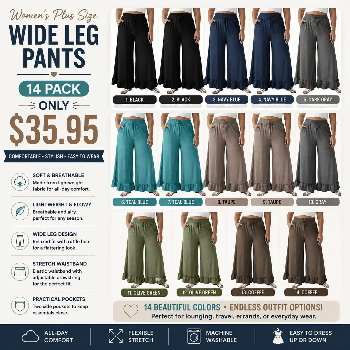 💝💝Limited Stock!🔥Women's Plus Size Wide Leg Pants
