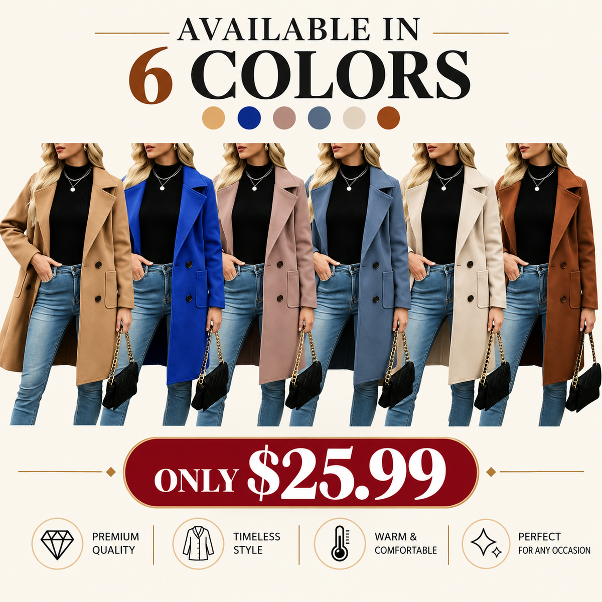 🤲Women's Winter Wool Blend Camel Mid-Long Coat