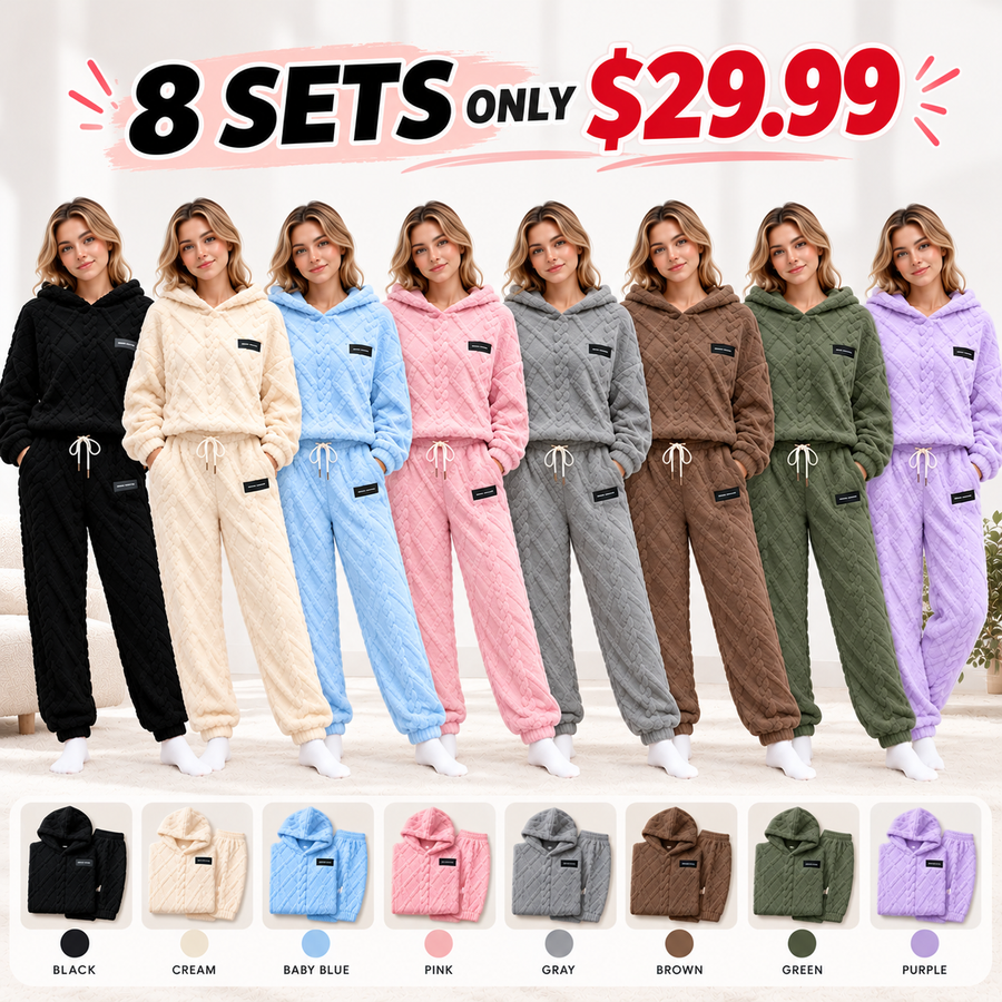 Textured Fleece-Look Hoodie And Pants Set