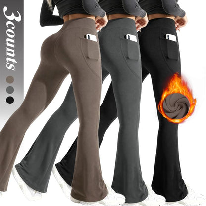 Women's Fleece-Lined Flare Leggings – High-Waisted Warm Pants with Pockets
